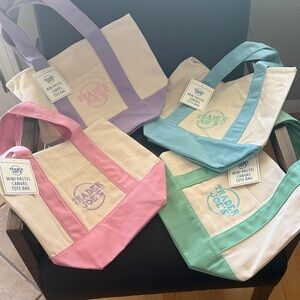 Trader Joe's Mini Pastel Canvas Tote Bags - (Set of 4)